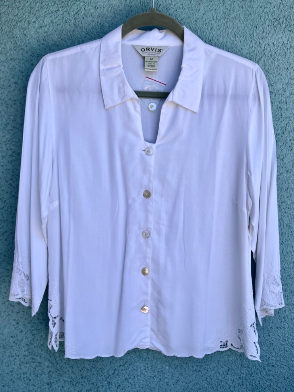 Orvis Bright White Feminine Summer Blouse With Eyelet Detail   Size M  NWOT